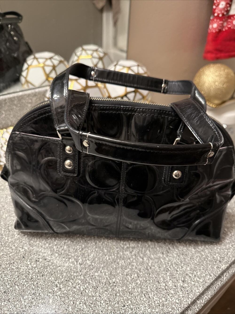 VINTAGE black Shiny Patent Coach Leather Purse